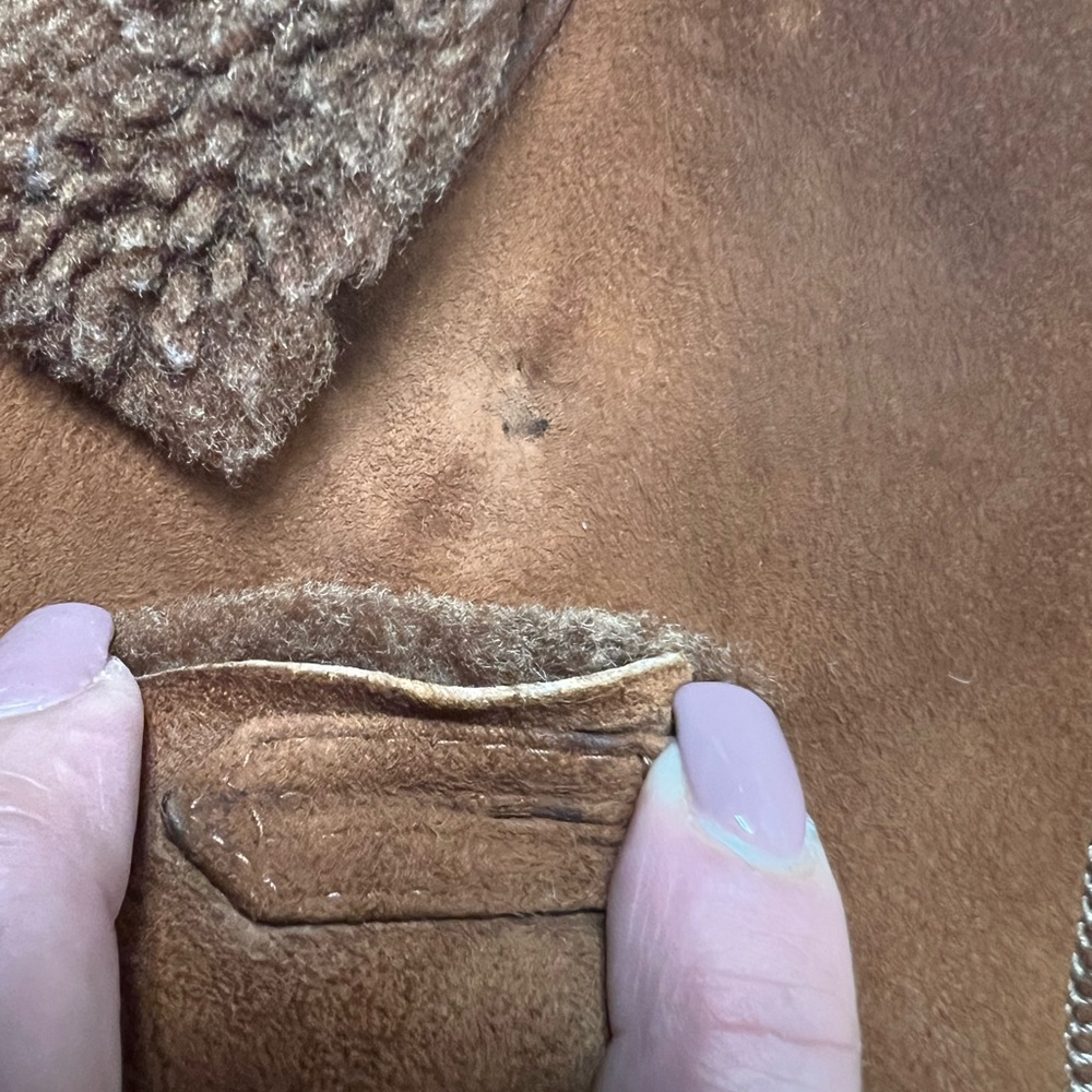 Women’s Brown Tan Suede Shearling Jacket XS/S Real Sheepskin Sherpa Fur Warm - Picture 16 of 16